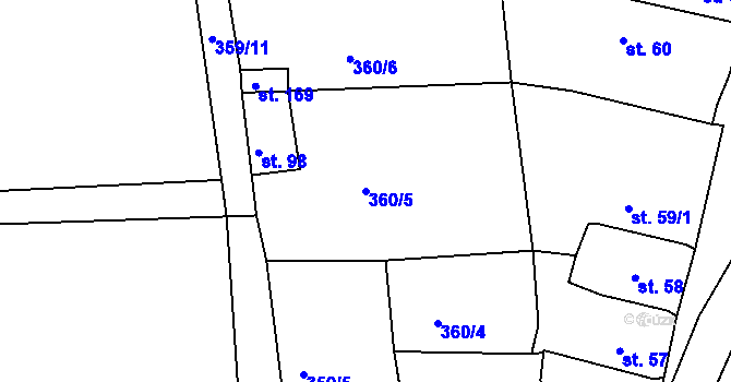 Parcela st. 360/5 v KÚ Vršovice u Loun, Katastrální mapa