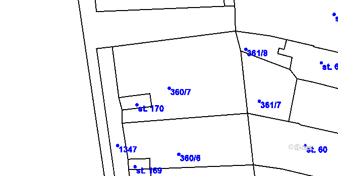 Parcela st. 360/7 v KÚ Vršovice u Loun, Katastrální mapa