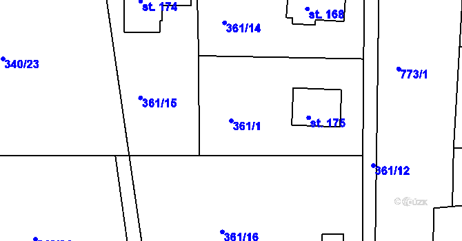 Parcela st. 361/1 v KÚ Vršovice u Loun, Katastrální mapa