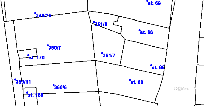 Parcela st. 361/7 v KÚ Vršovice u Loun, Katastrální mapa