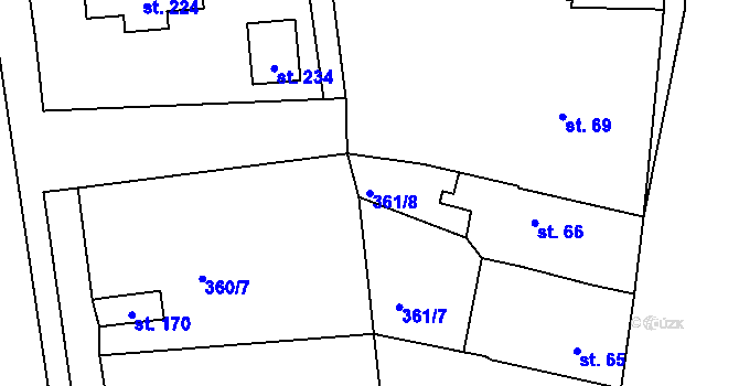 Parcela st. 361/8 v KÚ Vršovice u Loun, Katastrální mapa