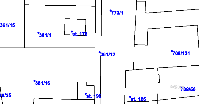 Parcela st. 361/12 v KÚ Vršovice u Loun, Katastrální mapa