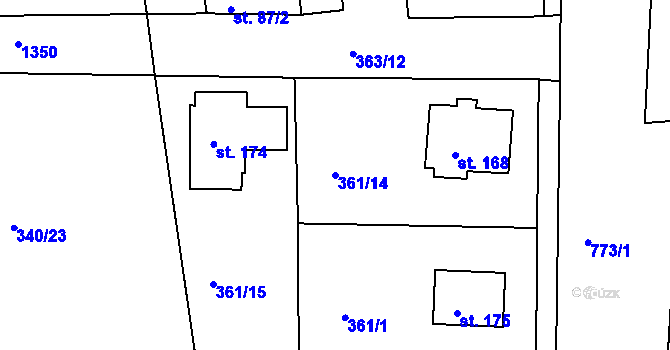 Parcela st. 361/14 v KÚ Vršovice u Loun, Katastrální mapa