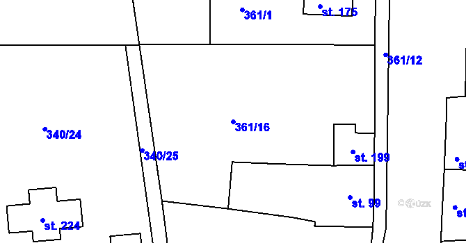 Parcela st. 361/16 v KÚ Vršovice u Loun, Katastrální mapa