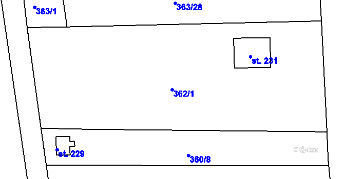 Parcela st. 362/1 v KÚ Vršovice u Loun, Katastrální mapa