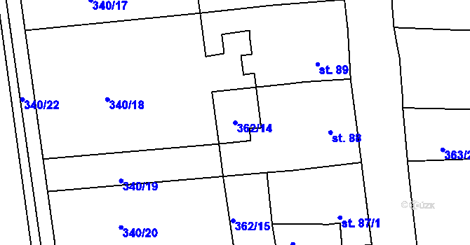 Parcela st. 362/14 v KÚ Vršovice u Loun, Katastrální mapa