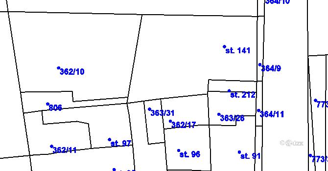 Parcela st. 362/18 v KÚ Vršovice u Loun, Katastrální mapa