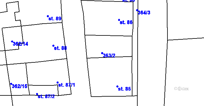 Parcela st. 363/2 v KÚ Vršovice u Loun, Katastrální mapa