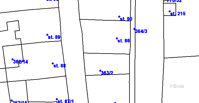 Parcela st. 363/9 v KÚ Vršovice u Loun, Katastrální mapa