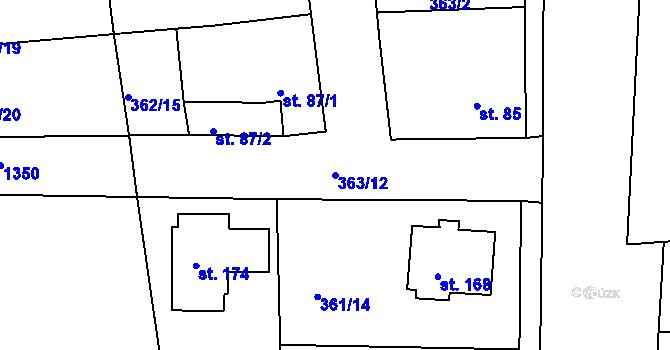 Parcela st. 363/12 v KÚ Vršovice u Loun, Katastrální mapa