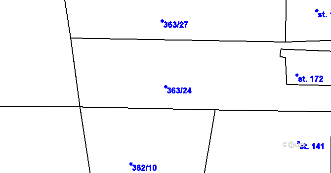 Parcela st. 363/24 v KÚ Vršovice u Loun, Katastrální mapa