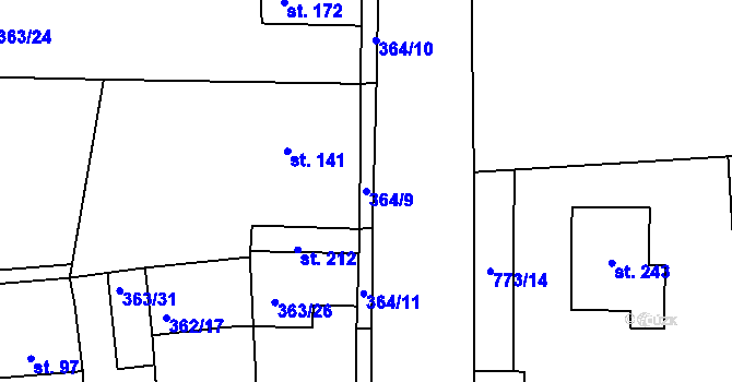 Parcela st. 364/9 v KÚ Vršovice u Loun, Katastrální mapa