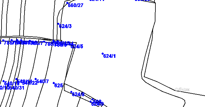 Parcela st. 624/1 v KÚ Vršovice u Loun, Katastrální mapa