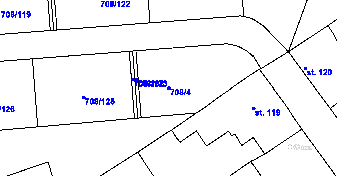 Parcela st. 708/4 v KÚ Vršovice u Loun, Katastrální mapa