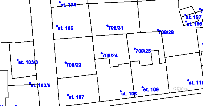 Parcela st. 708/24 v KÚ Vršovice u Loun, Katastrální mapa