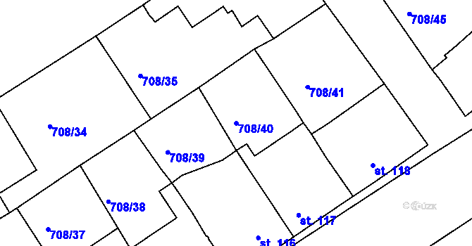Parcela st. 708/40 v KÚ Vršovice u Loun, Katastrální mapa