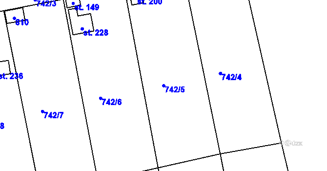 Parcela st. 742/5 v KÚ Vršovice u Loun, Katastrální mapa