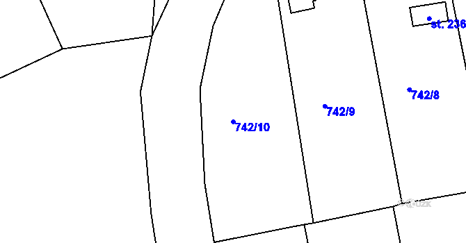 Parcela st. 742/10 v KÚ Vršovice u Loun, Katastrální mapa