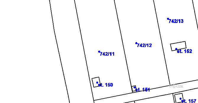 Parcela st. 742/11 v KÚ Vršovice u Loun, Katastrální mapa