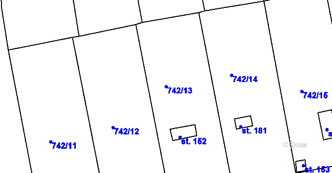 Parcela st. 742/13 v KÚ Vršovice u Loun, Katastrální mapa