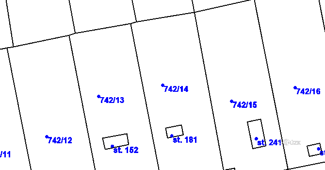 Parcela st. 742/14 v KÚ Vršovice u Loun, Katastrální mapa