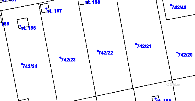 Parcela st. 742/22 v KÚ Vršovice u Loun, Katastrální mapa
