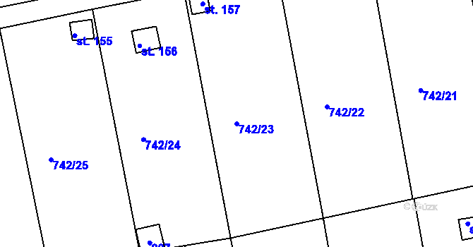 Parcela st. 742/23 v KÚ Vršovice u Loun, Katastrální mapa