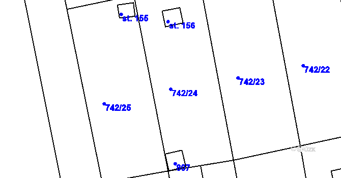 Parcela st. 742/24 v KÚ Vršovice u Loun, Katastrální mapa