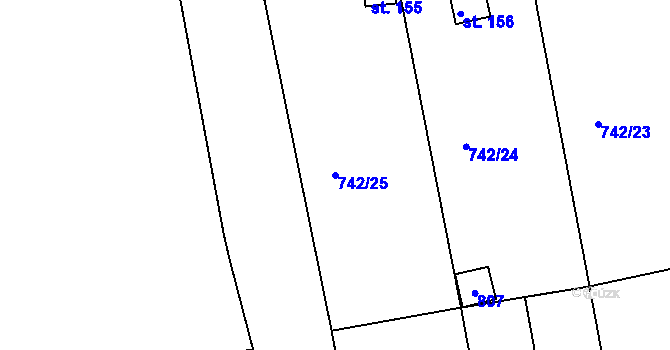 Parcela st. 742/25 v KÚ Vršovice u Loun, Katastrální mapa