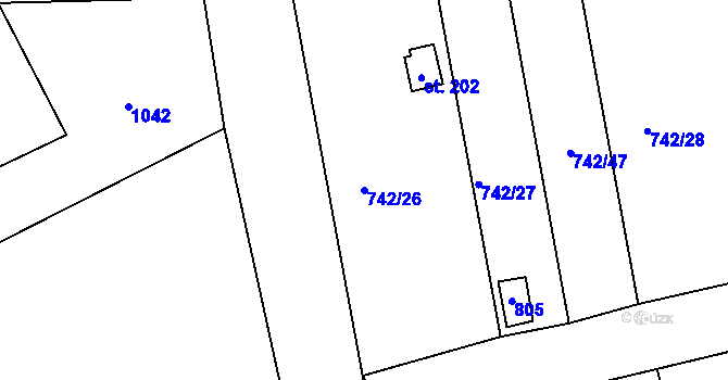 Parcela st. 742/26 v KÚ Vršovice u Loun, Katastrální mapa