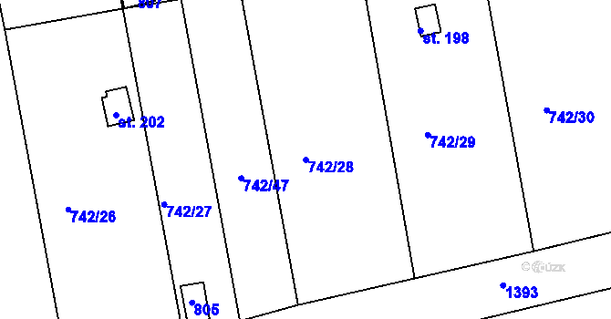 Parcela st. 742/28 v KÚ Vršovice u Loun, Katastrální mapa