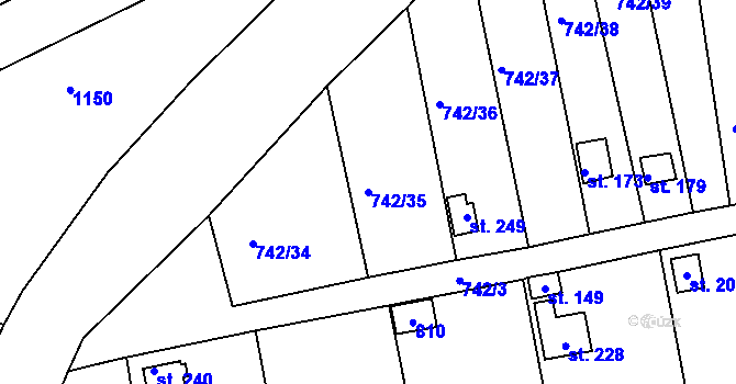 Parcela st. 742/35 v KÚ Vršovice u Loun, Katastrální mapa