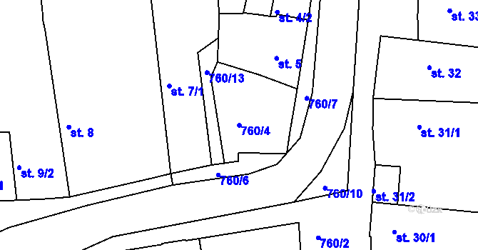 Parcela st. 760/4 v KÚ Vršovice u Loun, Katastrální mapa