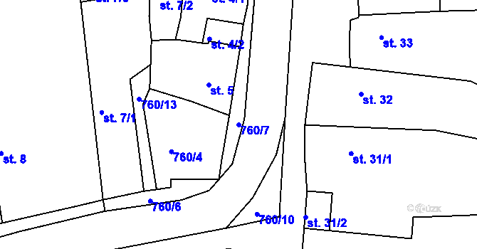 Parcela st. 760/7 v KÚ Vršovice u Loun, Katastrální mapa