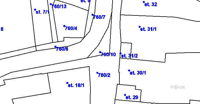 Parcela st. 760/10 v KÚ Vršovice u Loun, Katastrální mapa