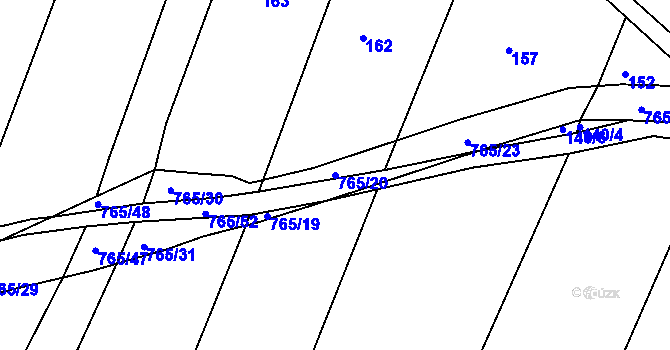 Parcela st. 765/20 v KÚ Vršovice u Loun, Katastrální mapa