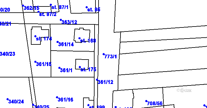 Parcela st. 773/1 v KÚ Vršovice u Loun, Katastrální mapa