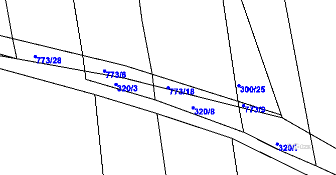 Parcela st. 773/18 v KÚ Vršovice u Loun, Katastrální mapa