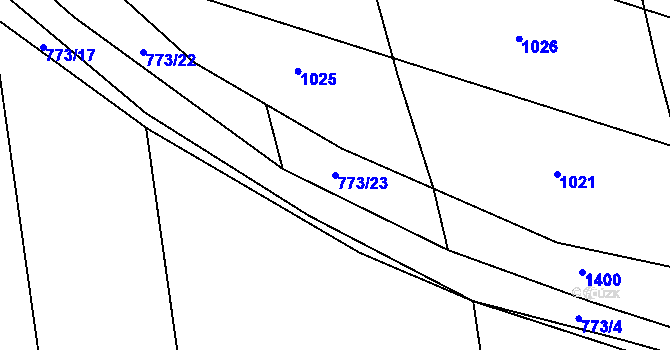 Parcela st. 773/23 v KÚ Vršovice u Loun, Katastrální mapa