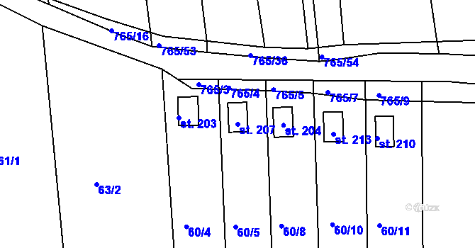 Parcela st. 207 v KÚ Vršovice u Loun, Katastrální mapa