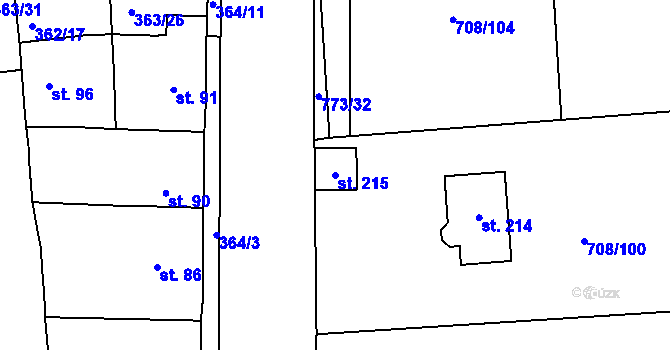 Parcela st. 215 v KÚ Vršovice u Loun, Katastrální mapa