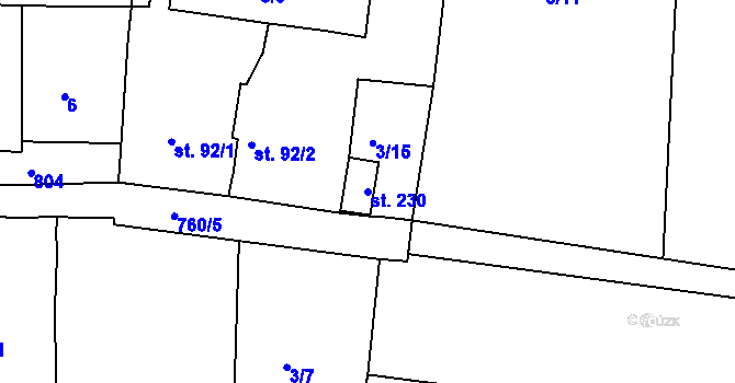 Parcela st. 230 v KÚ Vršovice u Loun, Katastrální mapa