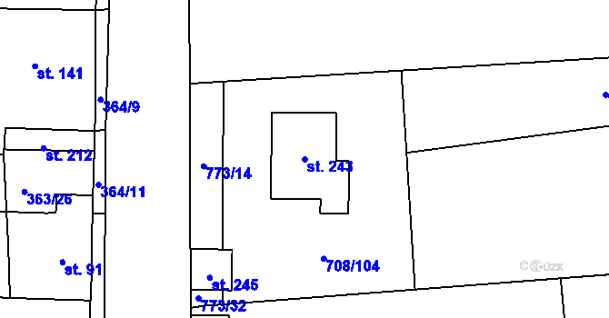 Parcela st. 243 v KÚ Vršovice u Loun, Katastrální mapa
