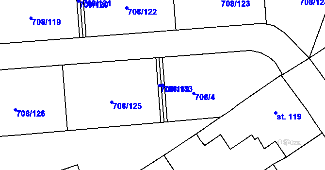 Parcela st. 708/133 v KÚ Vršovice u Loun, Katastrální mapa