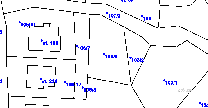 Parcela st. 106/9 v KÚ Vršovice u Opavy, Katastrální mapa