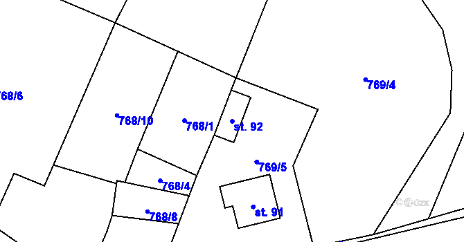 Parcela st. 92 v KÚ Vrutice, Katastrální mapa