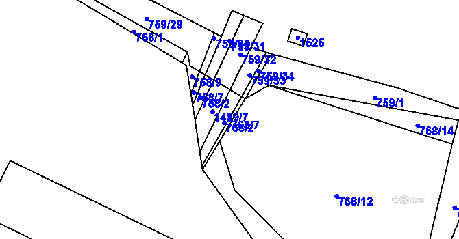 Parcela st. 768/7 v KÚ Vrutice, Katastrální mapa