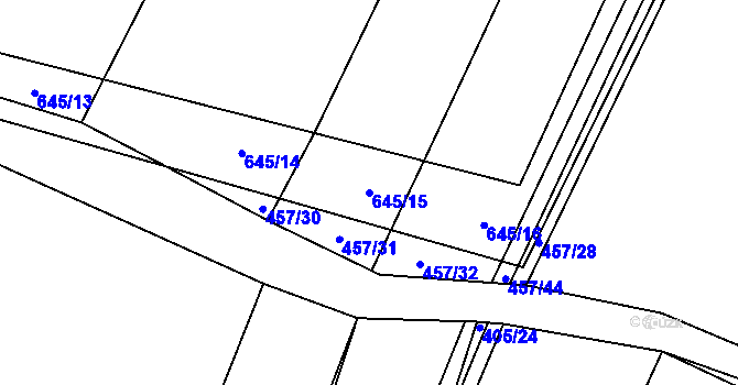 Parcela st. 645/15 v KÚ Vrutice, Katastrální mapa