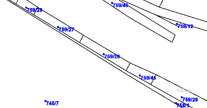 Parcela st. 759/28 v KÚ Vrutice, Katastrální mapa
