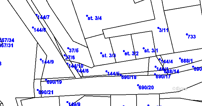 Parcela st. 3/3 v KÚ Vřesce, Katastrální mapa